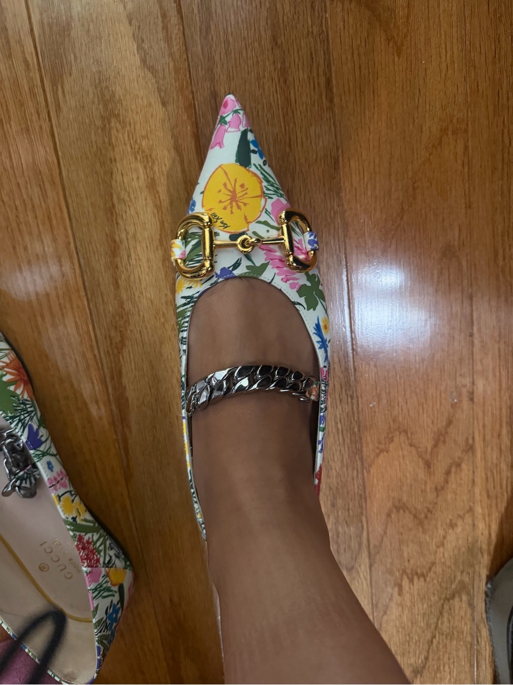 Gucci x Ken Scott Floral Pointed-Toe Flat with Gold Horsebit